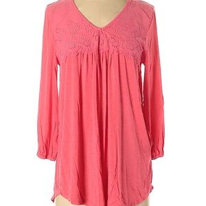 Suzanne Betro Coral Eyelet Long Sleeve Tunic Top